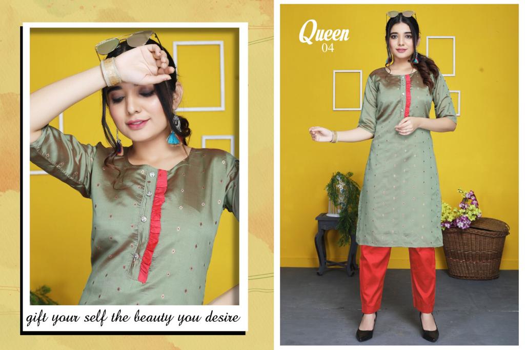 Queen 01 Fancy Daily Casual Wear Silk Kurti With Bottom Collection